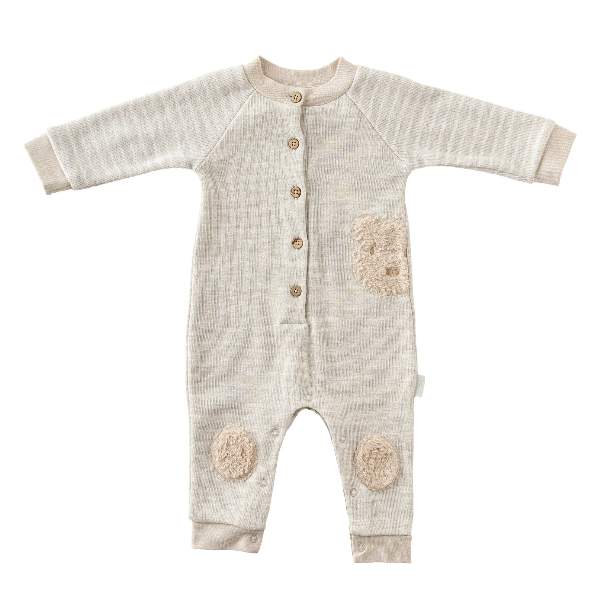 Beige Bear Striped Romper