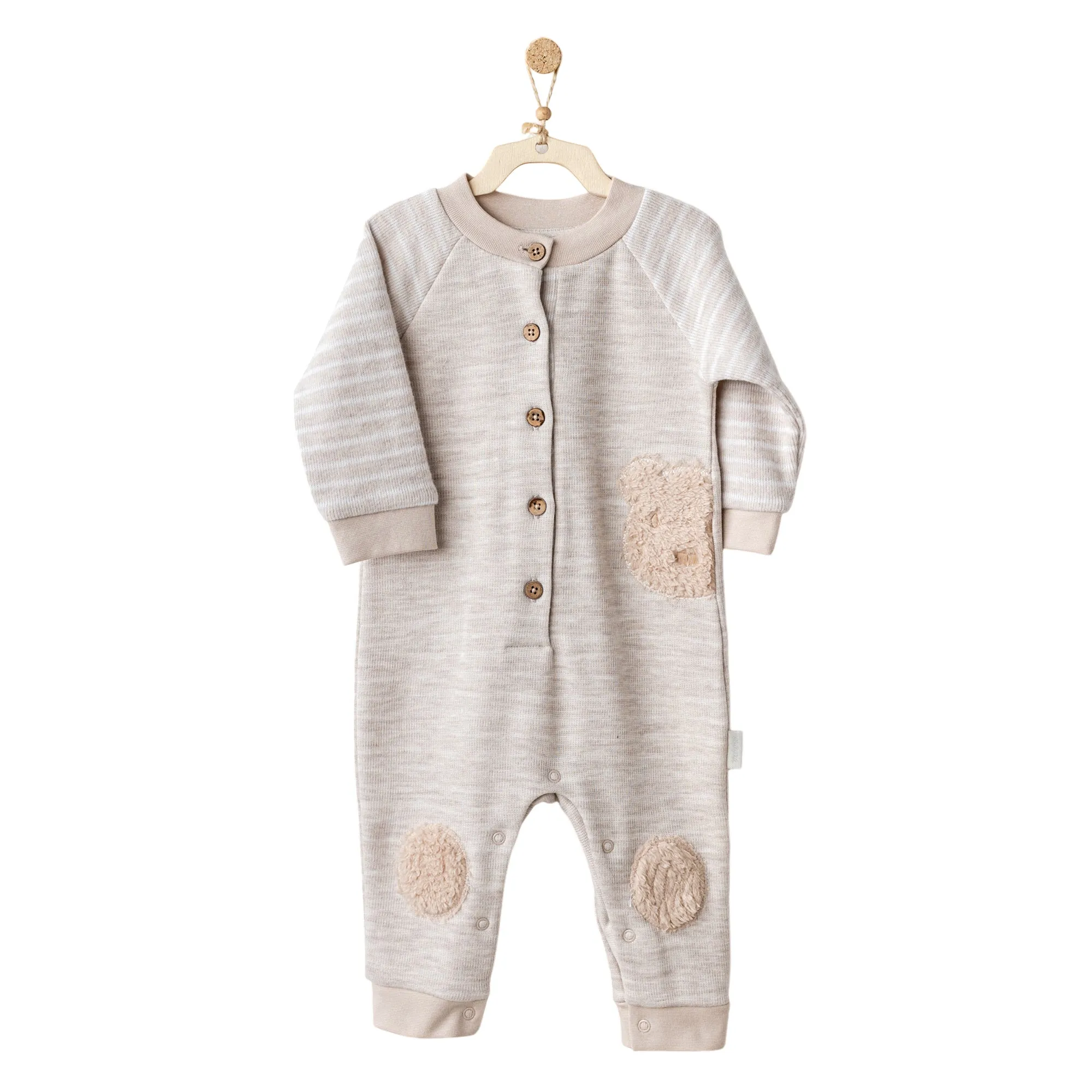 Beige Bear Striped Romper