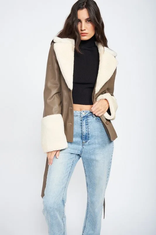 Belted Faux Leather Jacket