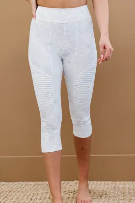 'Birch'' Sweat It Out Marble Print Moto Athletic Leggings