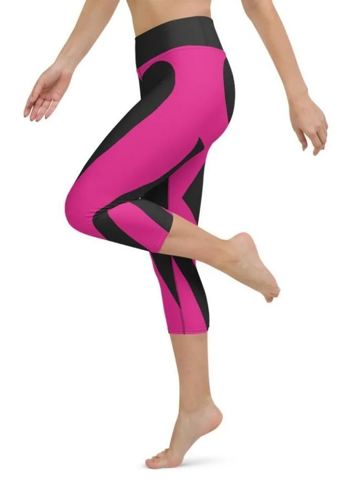 Black & Pink Heart Shaped Yoga Capris