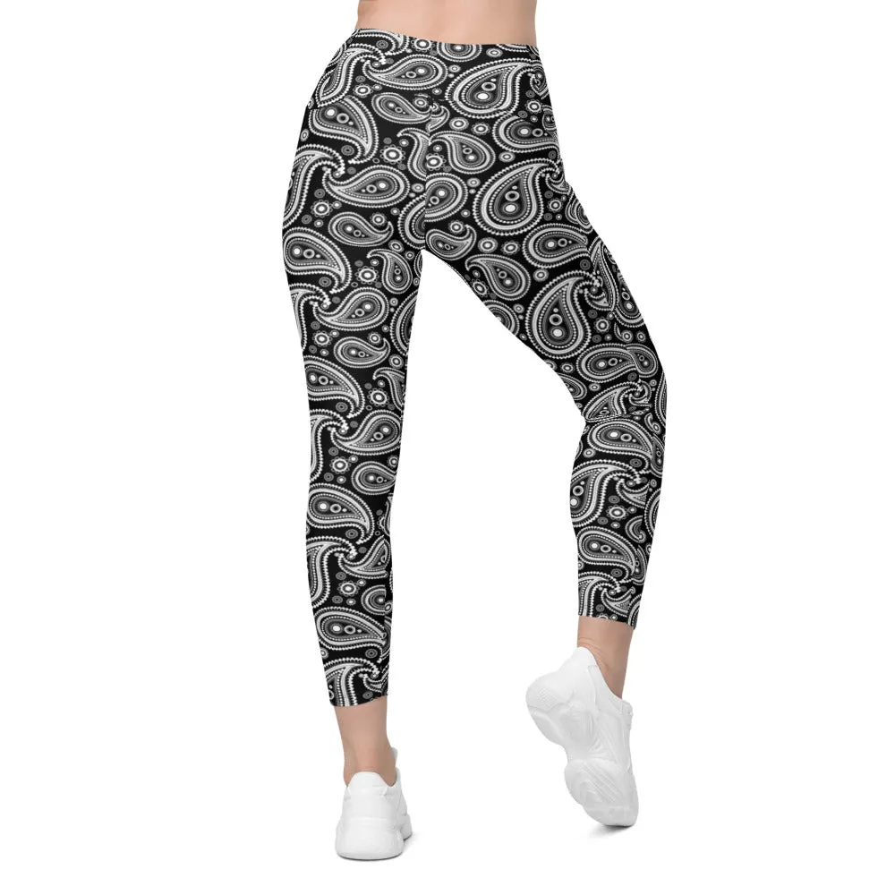 Black & White Paisley Leggings with Pockets