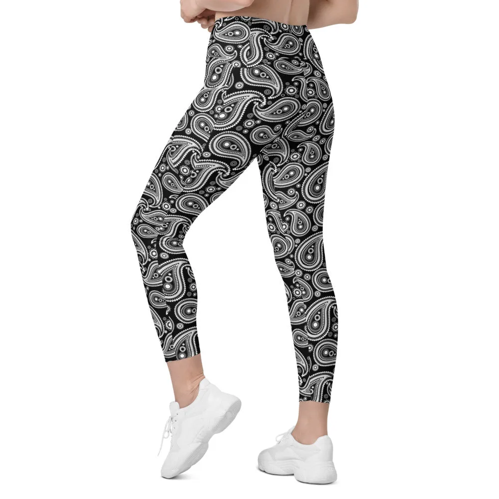 Black & White Paisley Leggings with Pockets