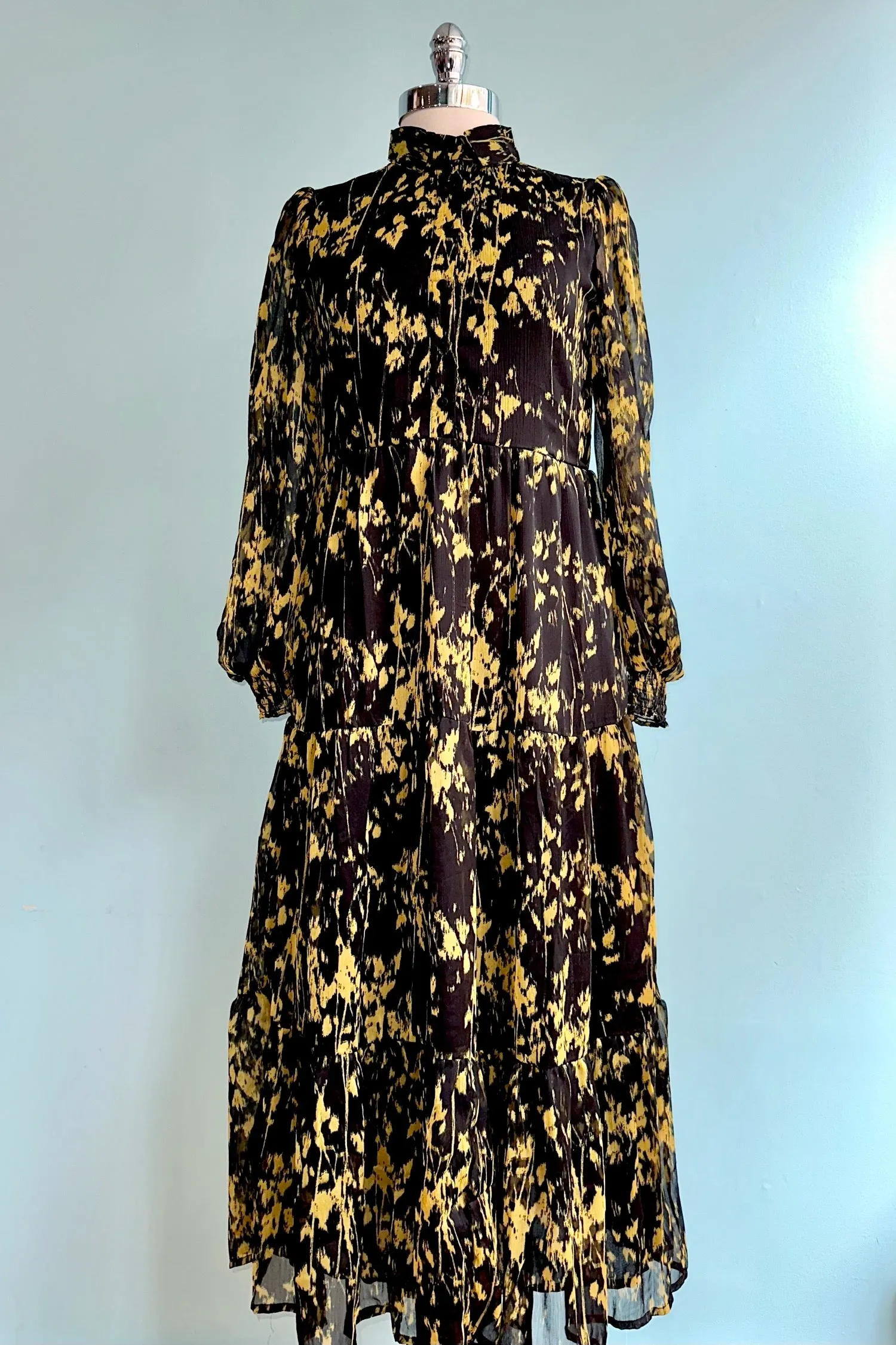 Black and Gold Midi Dress by Wild Pony