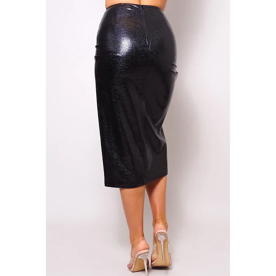 Black Croc Faux Leather Skirt