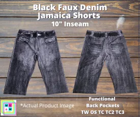 Black Faux Denim 10" Jamaica Shorts by ML&M