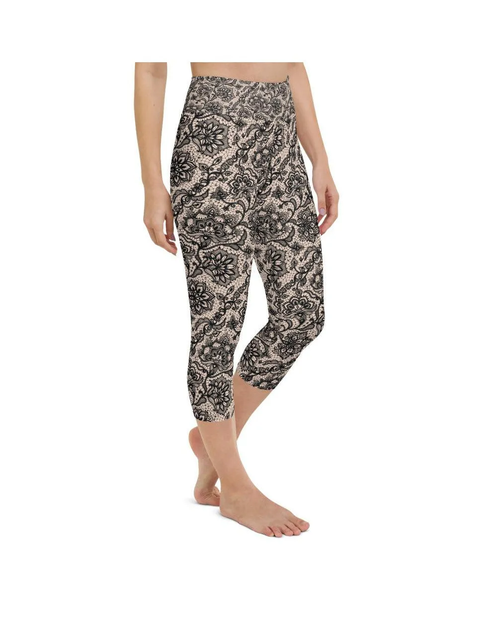 Black Faux Lace Yoga Capris