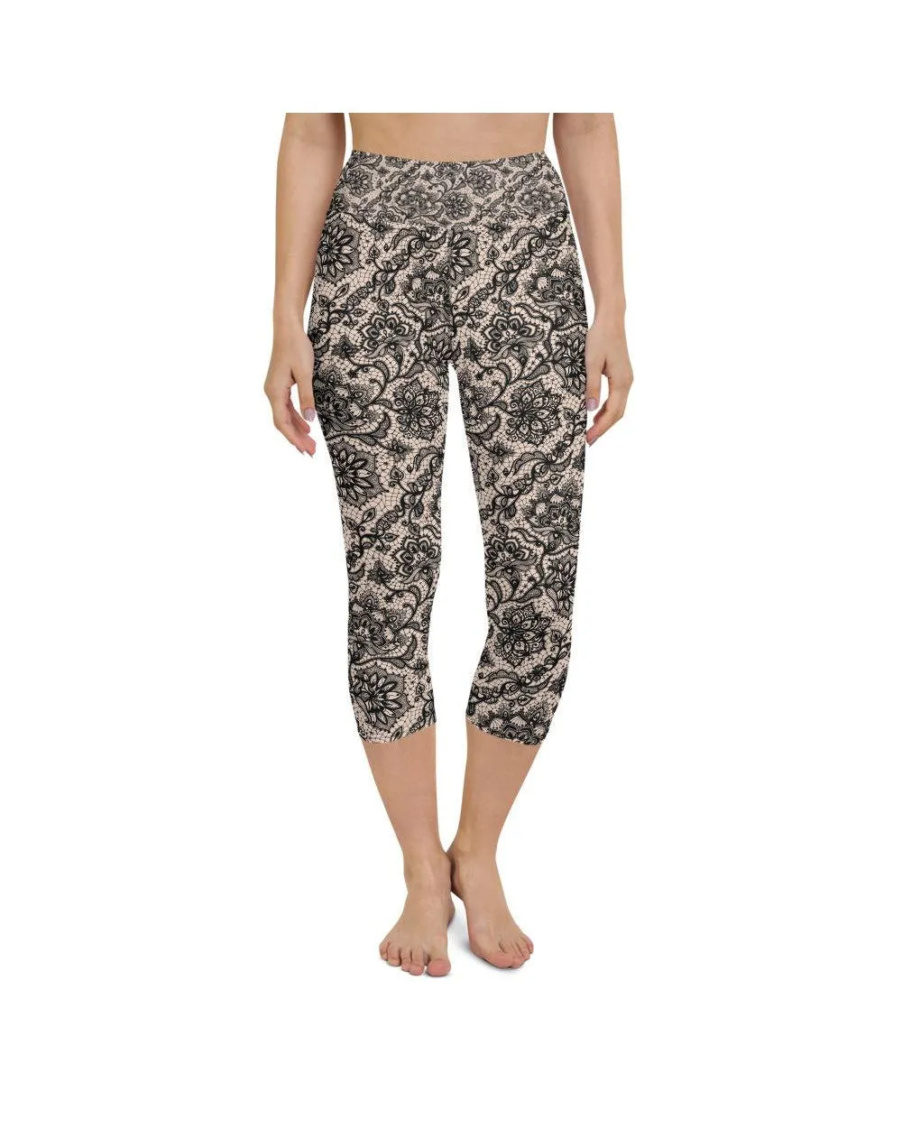 Black Faux Lace Yoga Capris