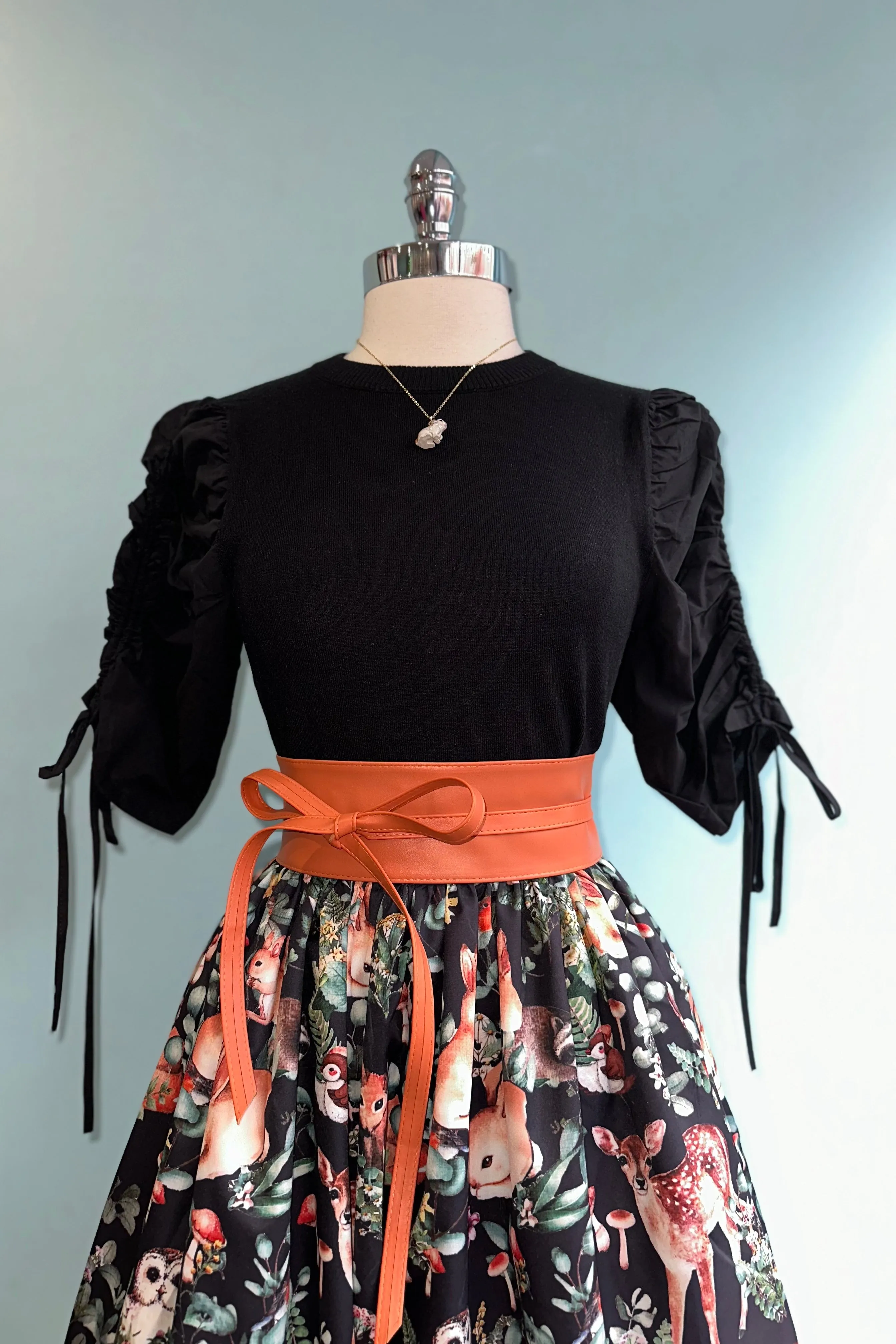 Black Ruched Tie Puff Sleeve Top