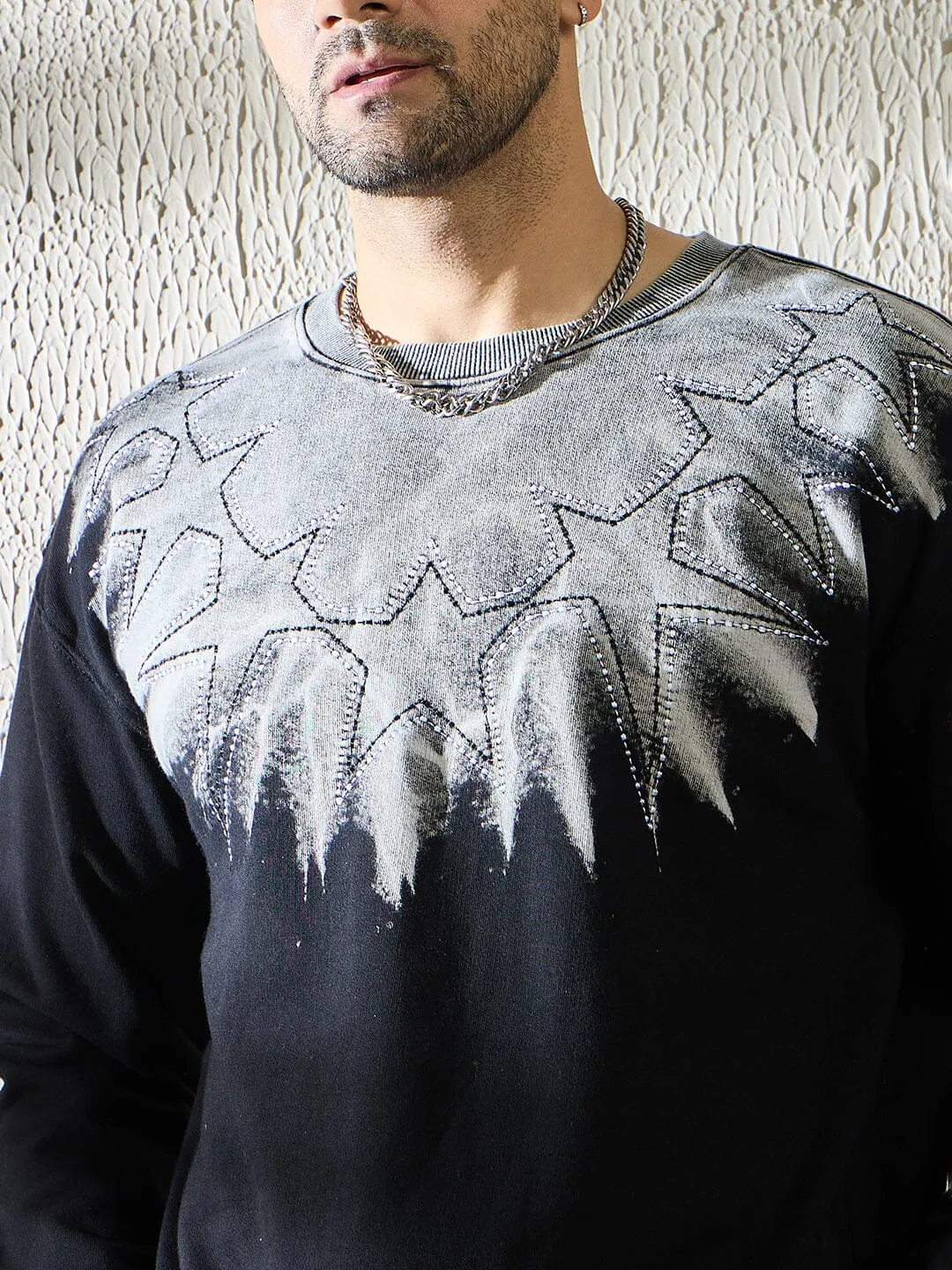 Black Star Embroidery Ombre Sweatshirt