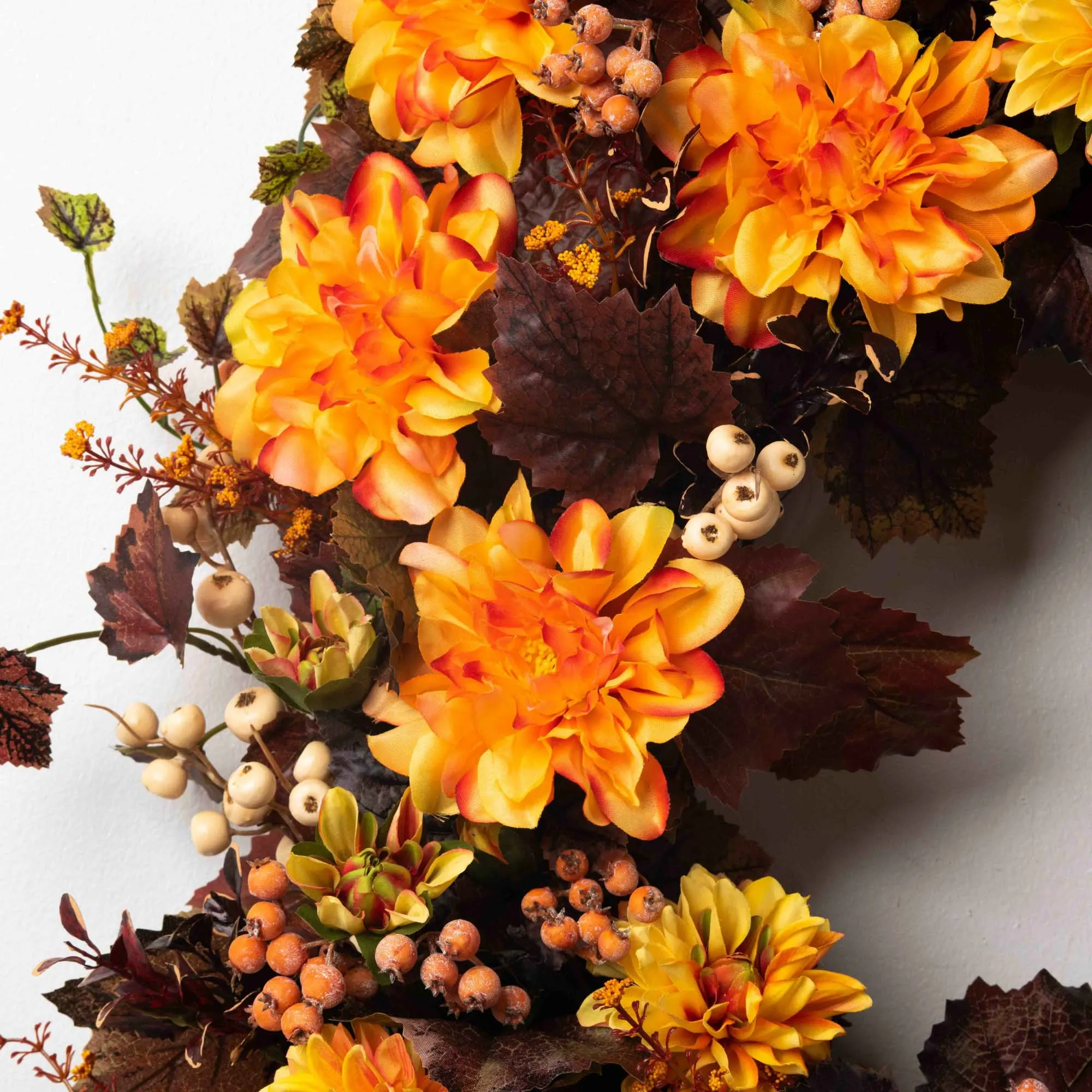 Blazing Orange Dahlia with Burgundy Leaves & Berries Front Door Fall Wreath