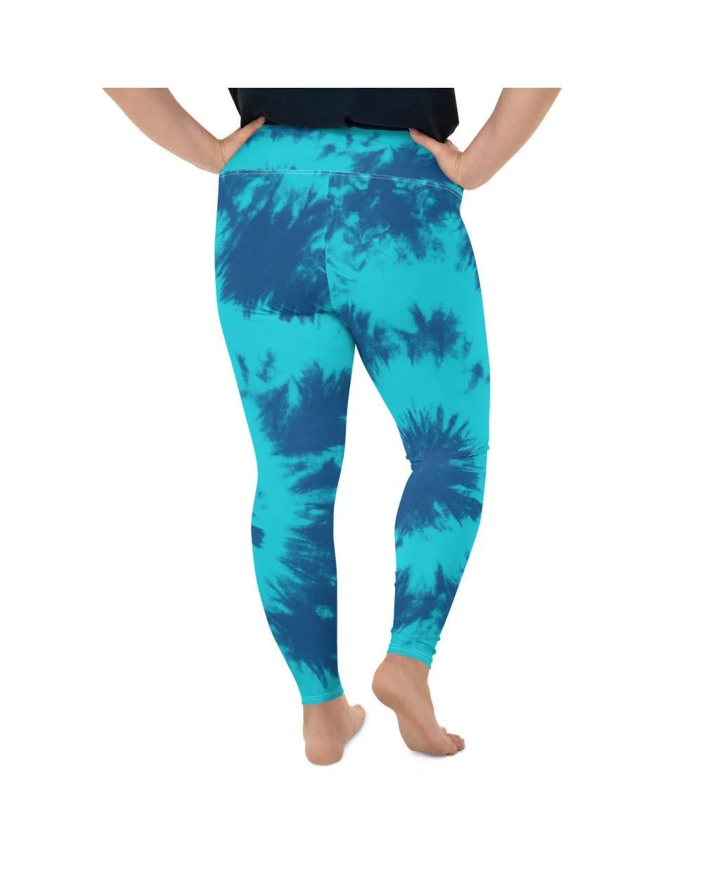 Blue & Aqua Tie Dye Plus Size Leggings