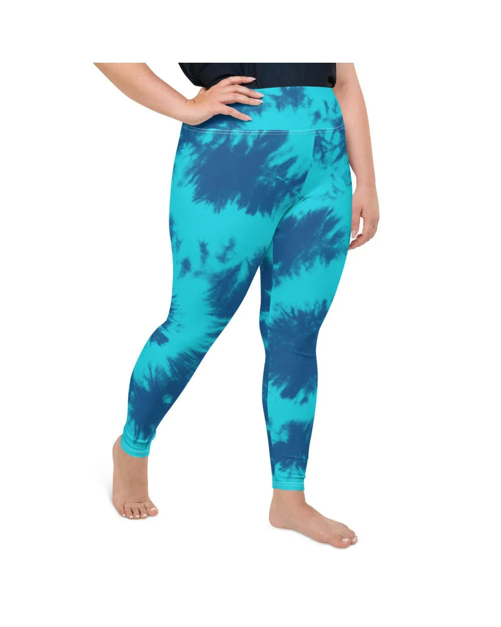 Blue & Aqua Tie Dye Plus Size Leggings