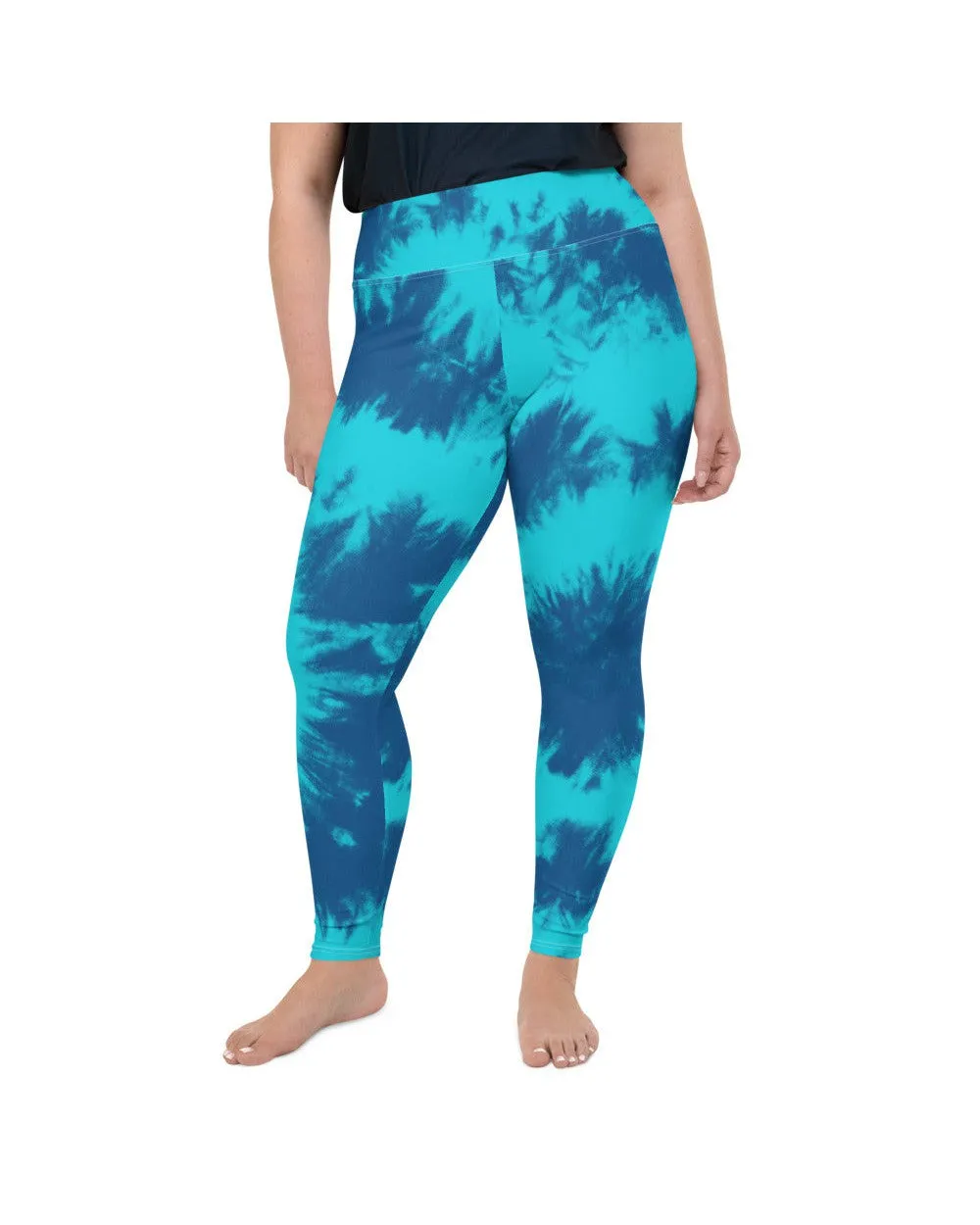 Blue & Aqua Tie Dye Plus Size Leggings