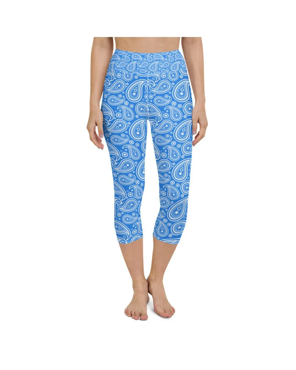 Blue & White Paisley Yoga Capris