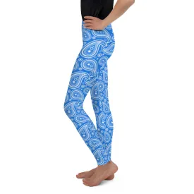 Blue & White Paisley Youth Leggings