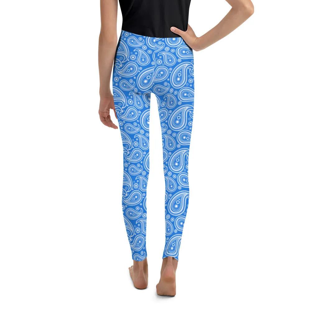 Blue & White Paisley Youth Leggings