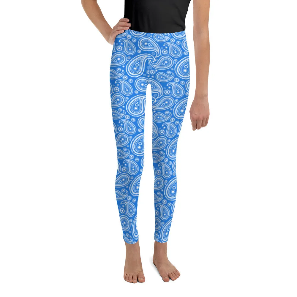 Blue & White Paisley Youth Leggings