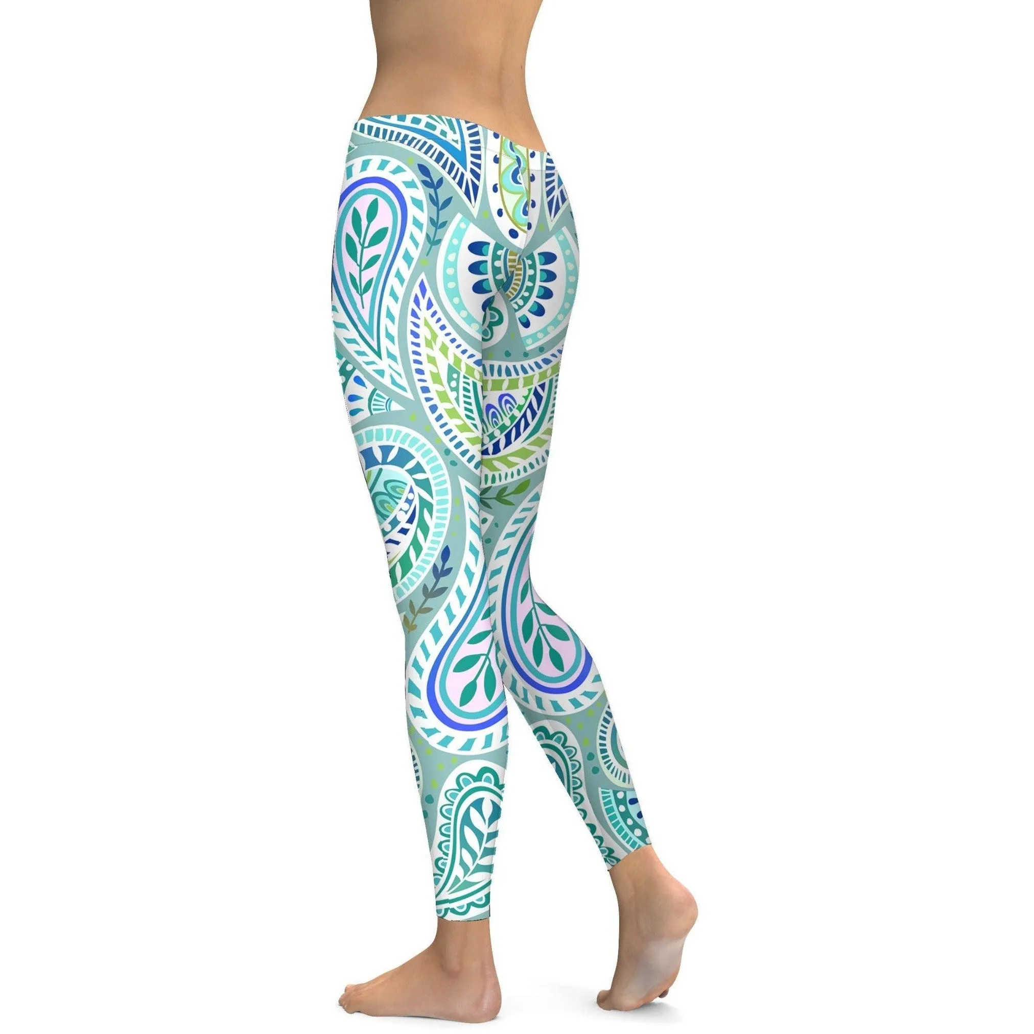 Blue and Green Paisley Leggings