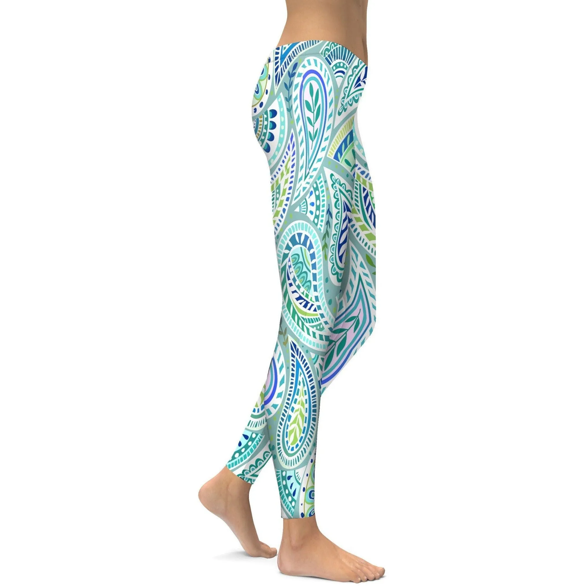 Blue and Green Paisley Leggings