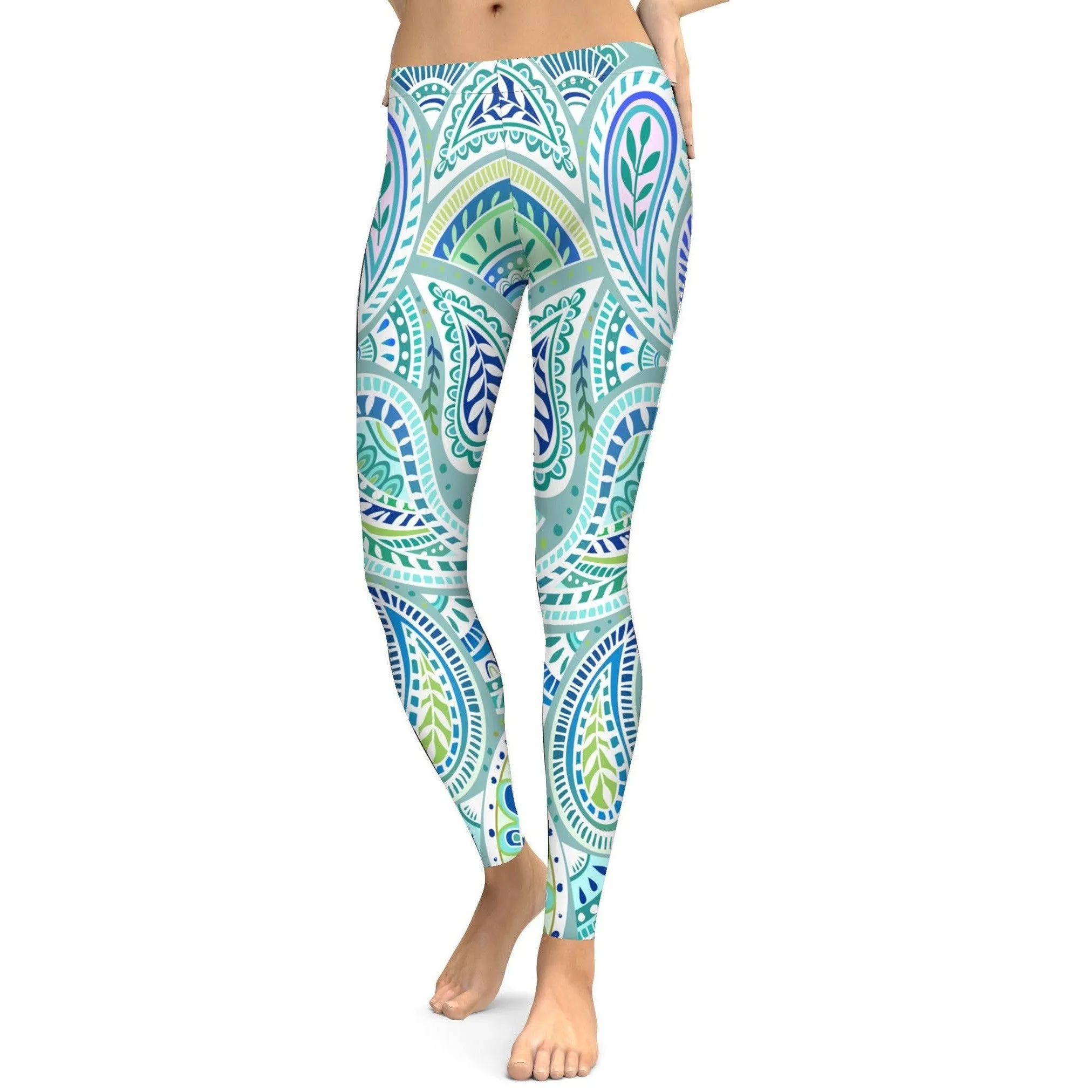 Blue and Green Paisley Leggings