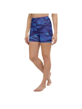 Blue Camo Yoga Shorts