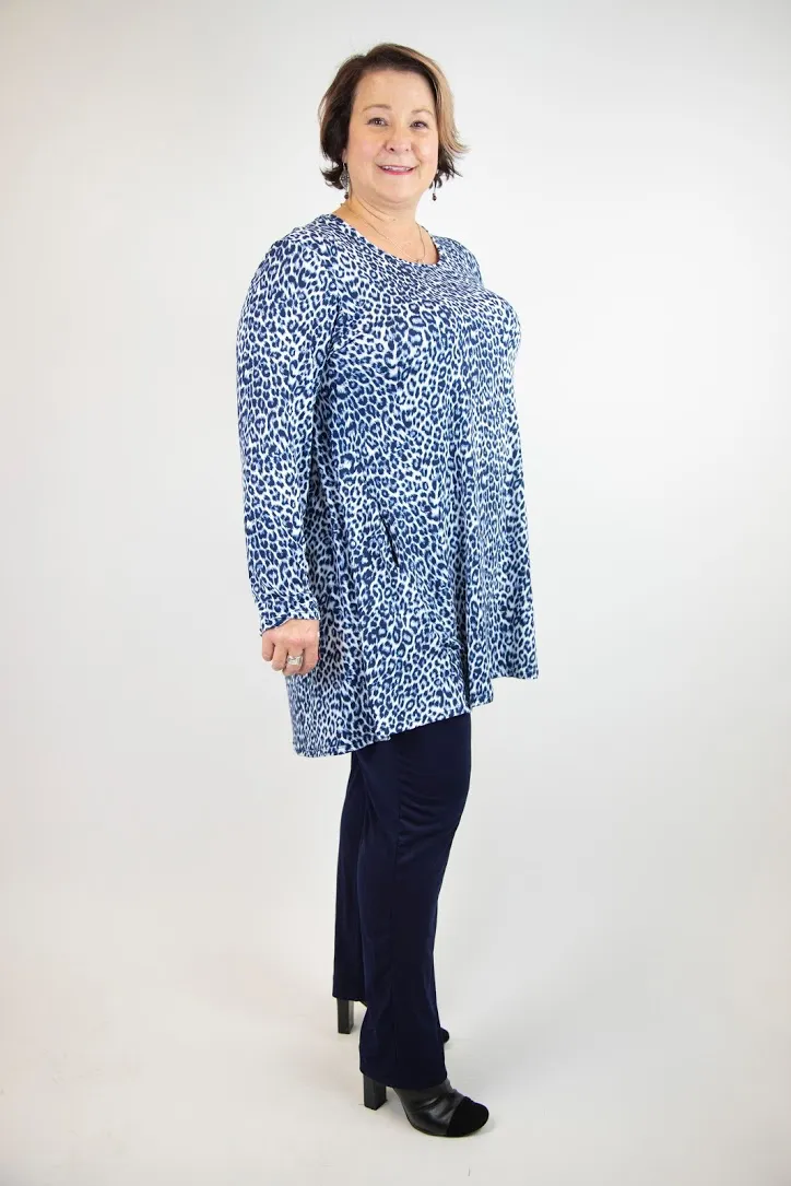 Blue Cheetah 2AM Long Sleeve Pattern Tunic