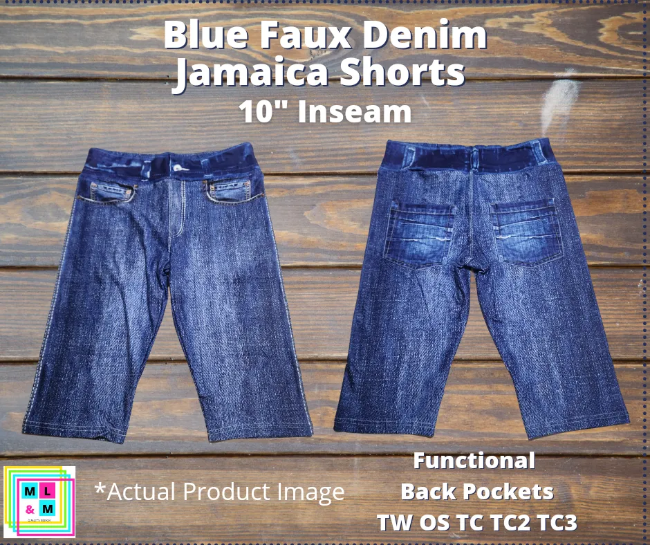 Blue Faux Denim 10" Jamaica Shorts by ML&M