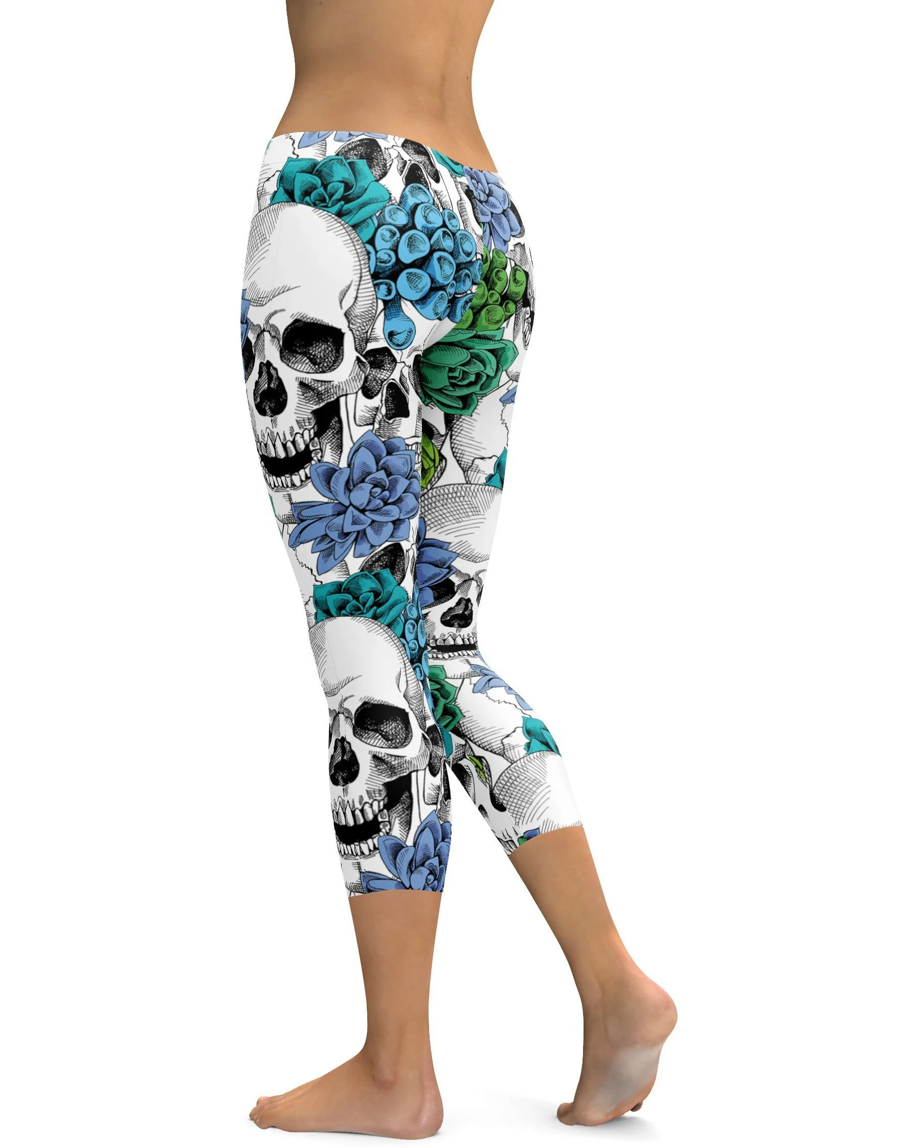 Blue Floral Skulls Capris