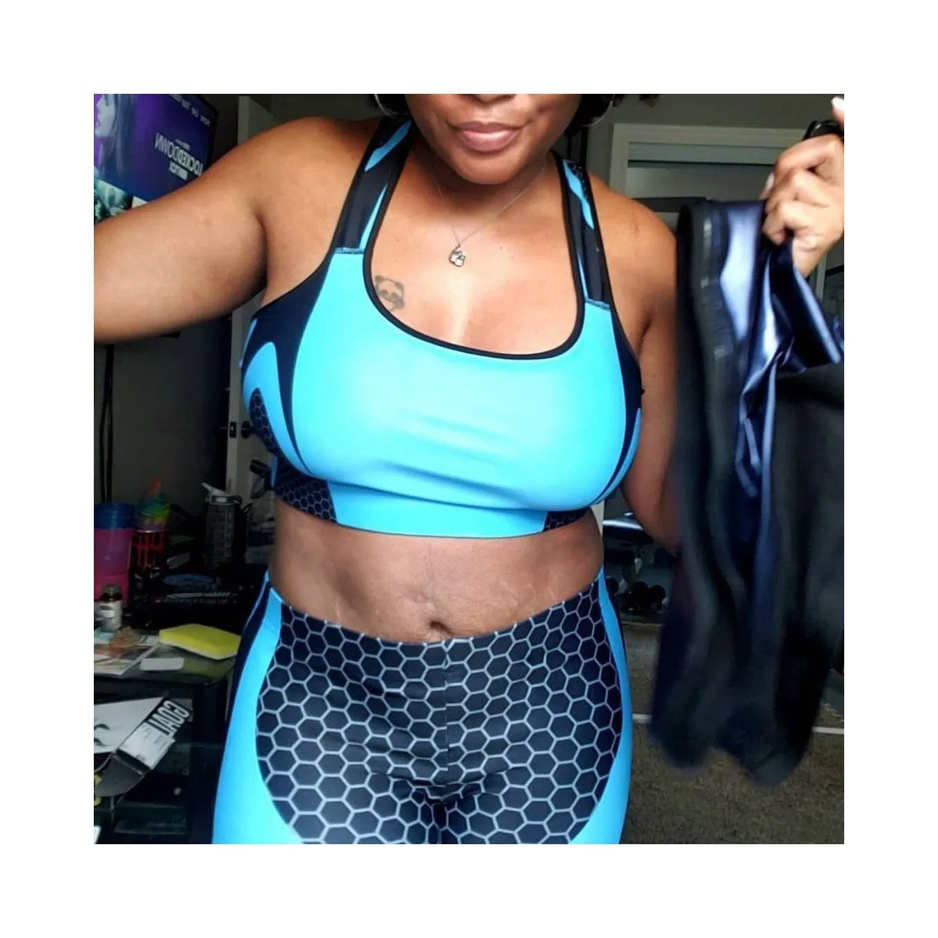 Blue Honeycomb Carbon Leggings