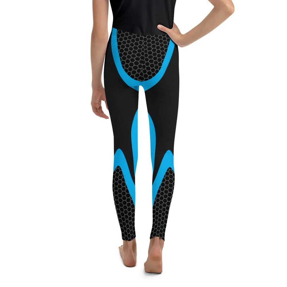 Blue Honeycomb Carbon Youth Leggings