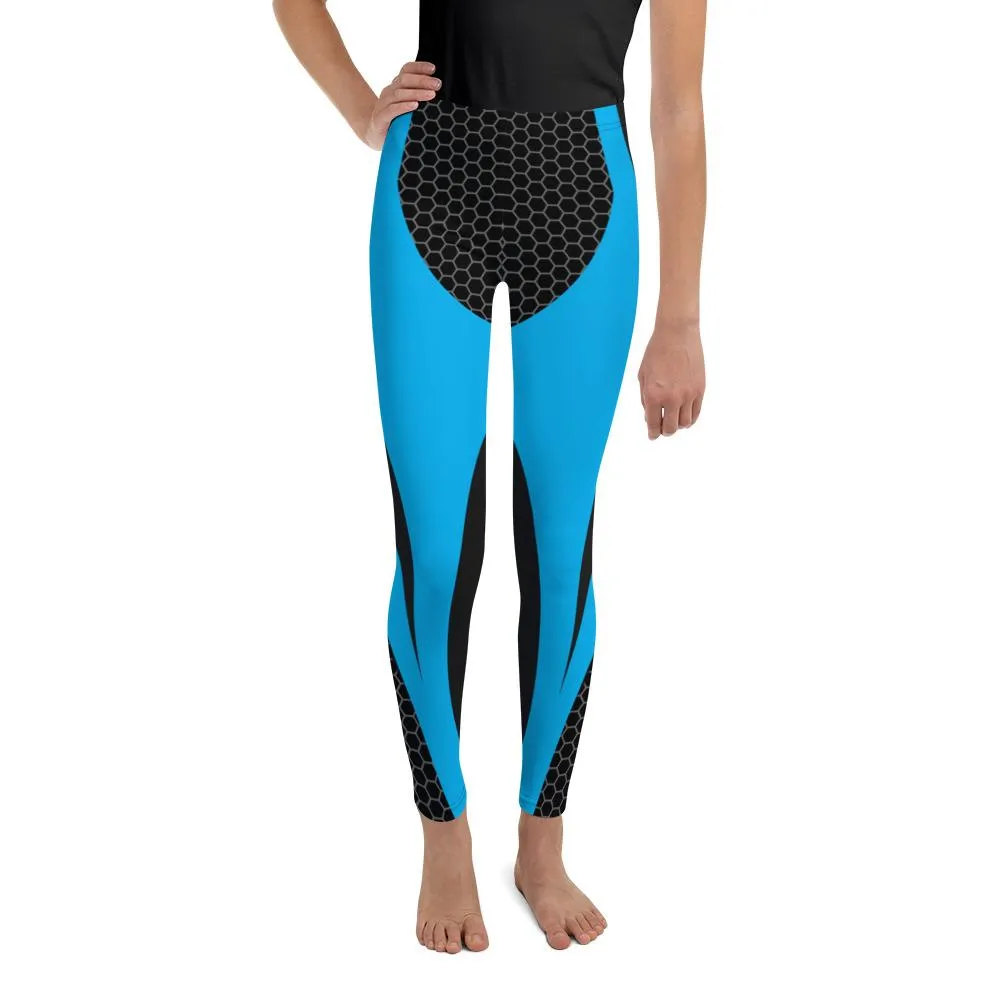 Blue Honeycomb Carbon Youth Leggings