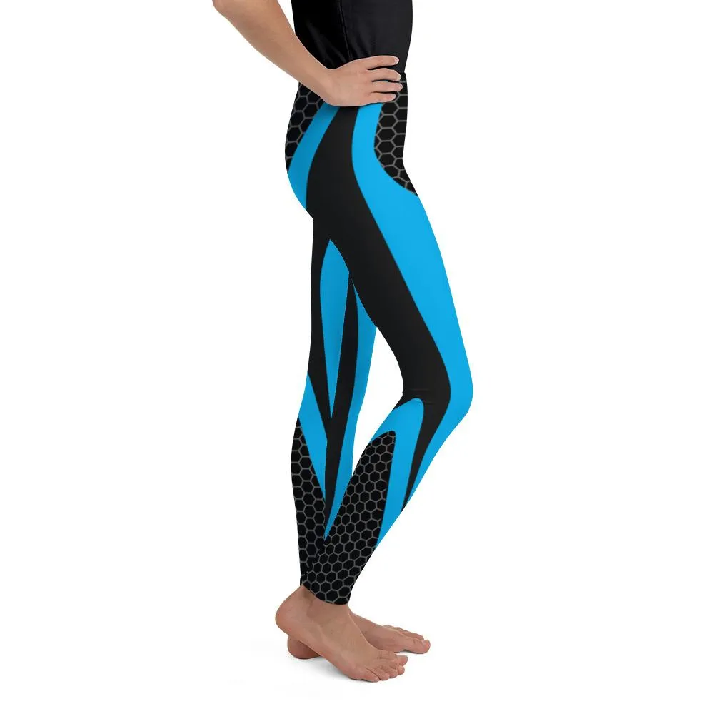 Blue Honeycomb Carbon Youth Leggings