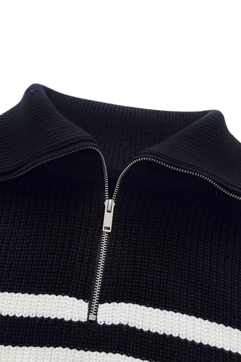 'Britney' Collared Half-Zip Stripe Sweater