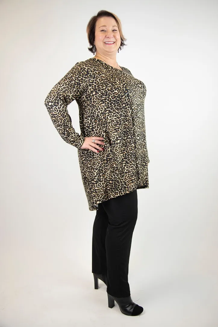 Brown Cheetah 2AM Long Sleeve Pattern Tunic