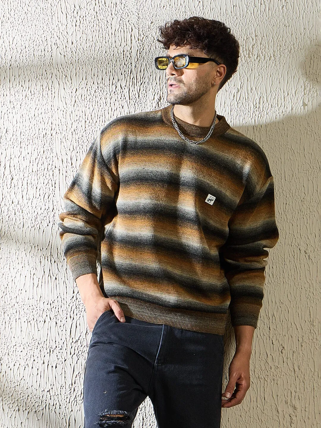 Brown Striped Oversized Sweater