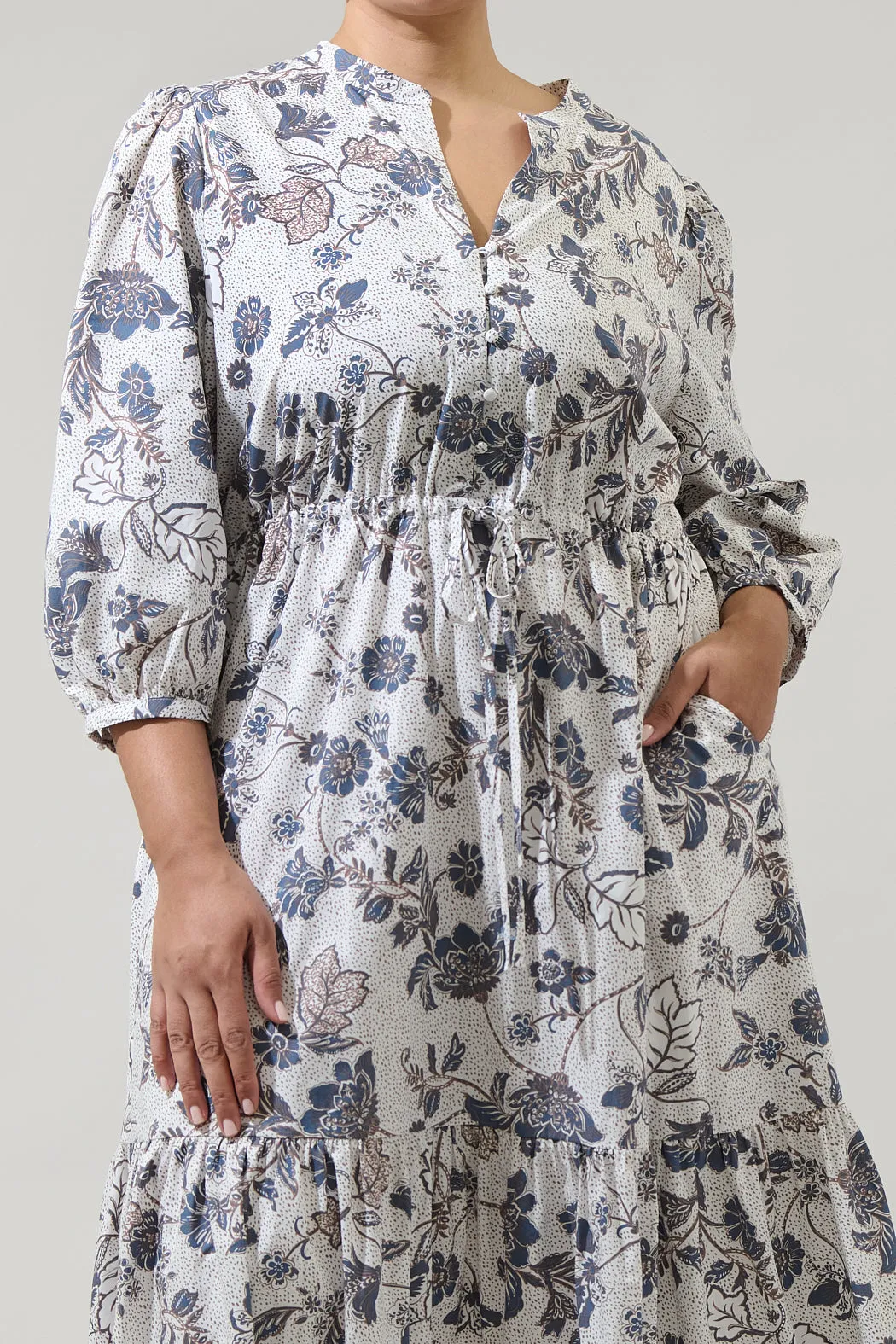 Bryony Floral Zinnia Split Neck Midi Dress Curve