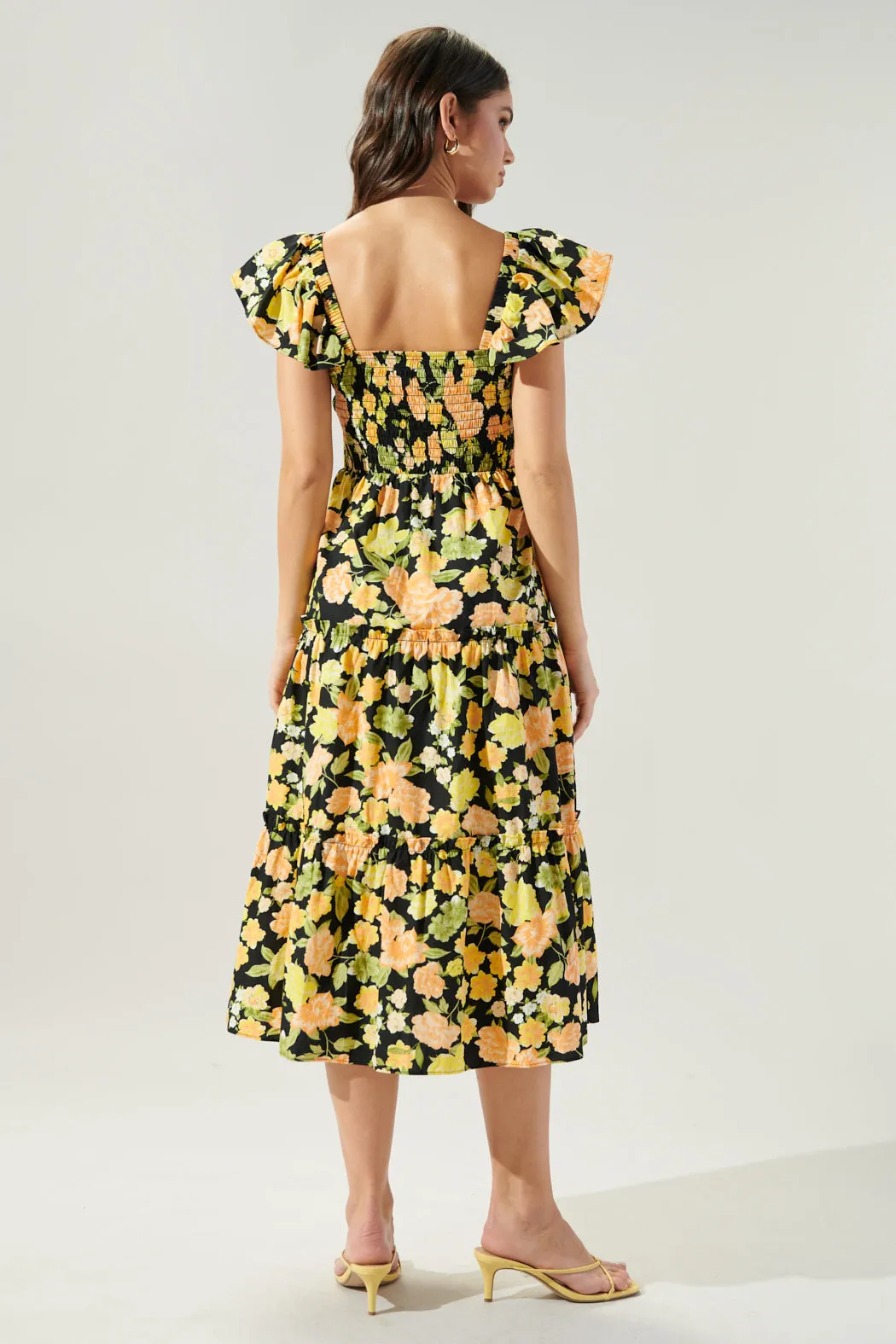 Carmela Floral Lou Smocked Tiered Midi Dress