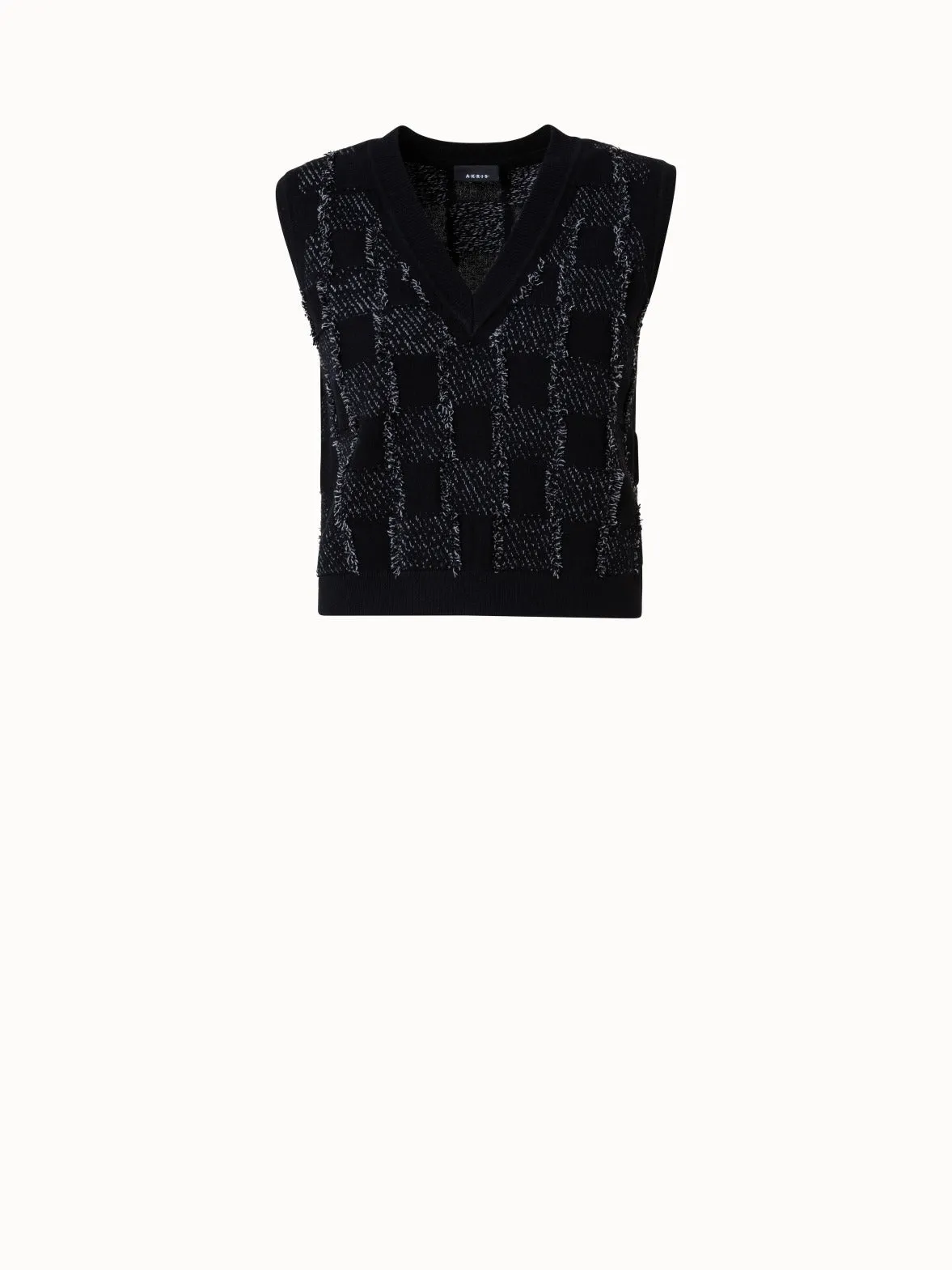 Cashmere Cotton Square Fringe Jacquard Knit Pullover