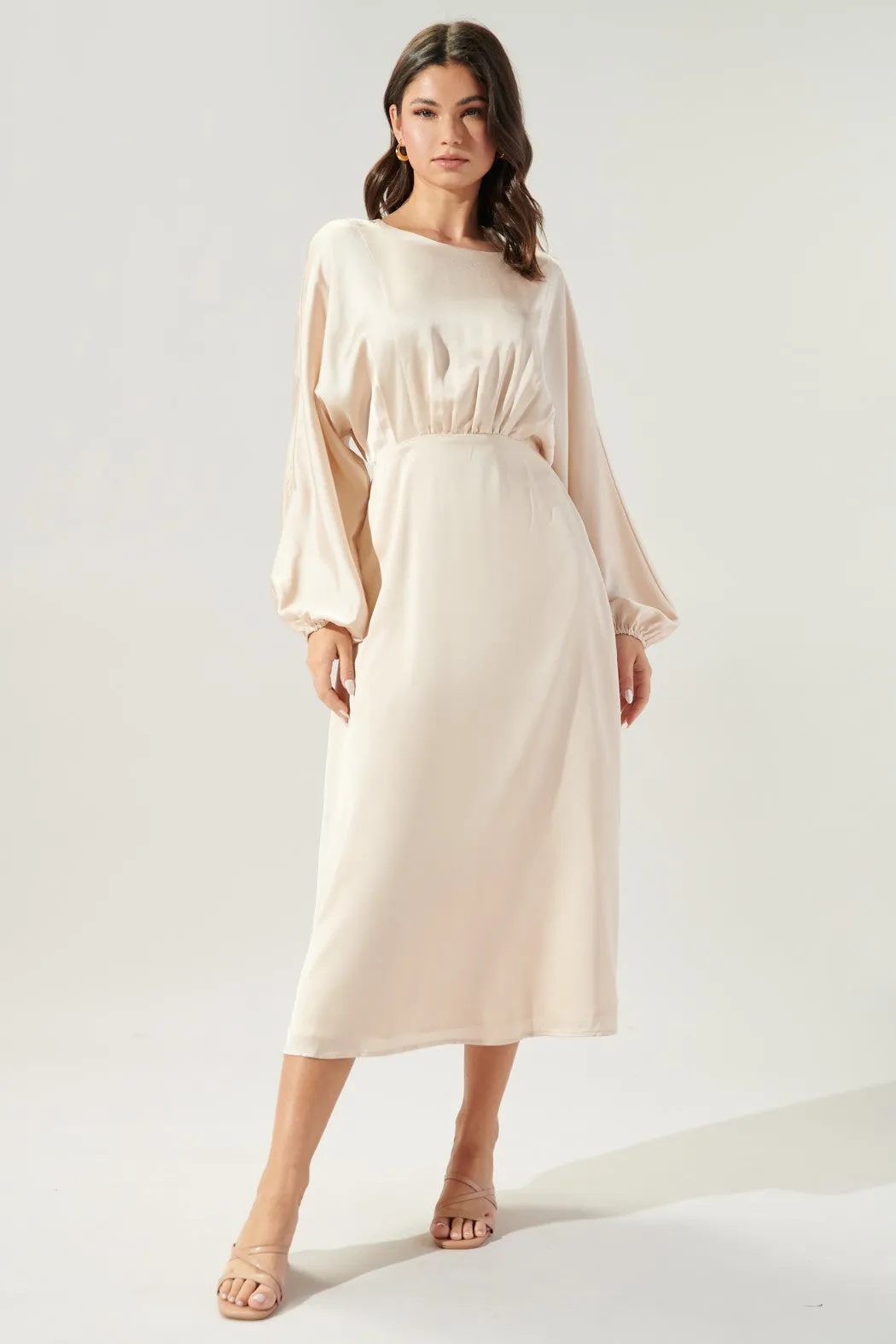 Chateau Satin Dolman Sleeve Midi Dress