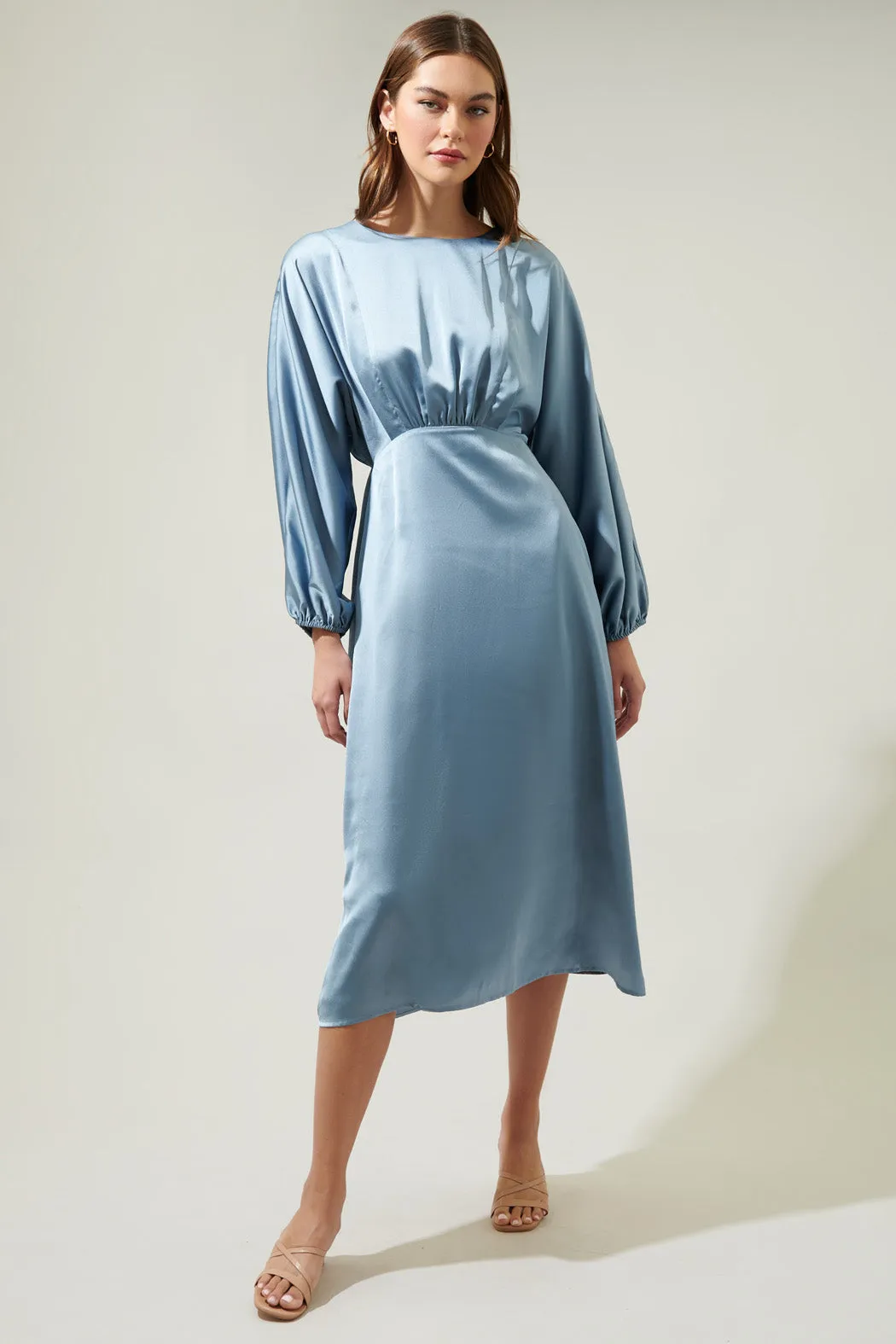 Chateau Satin Dolman Sleeve Midi Dress