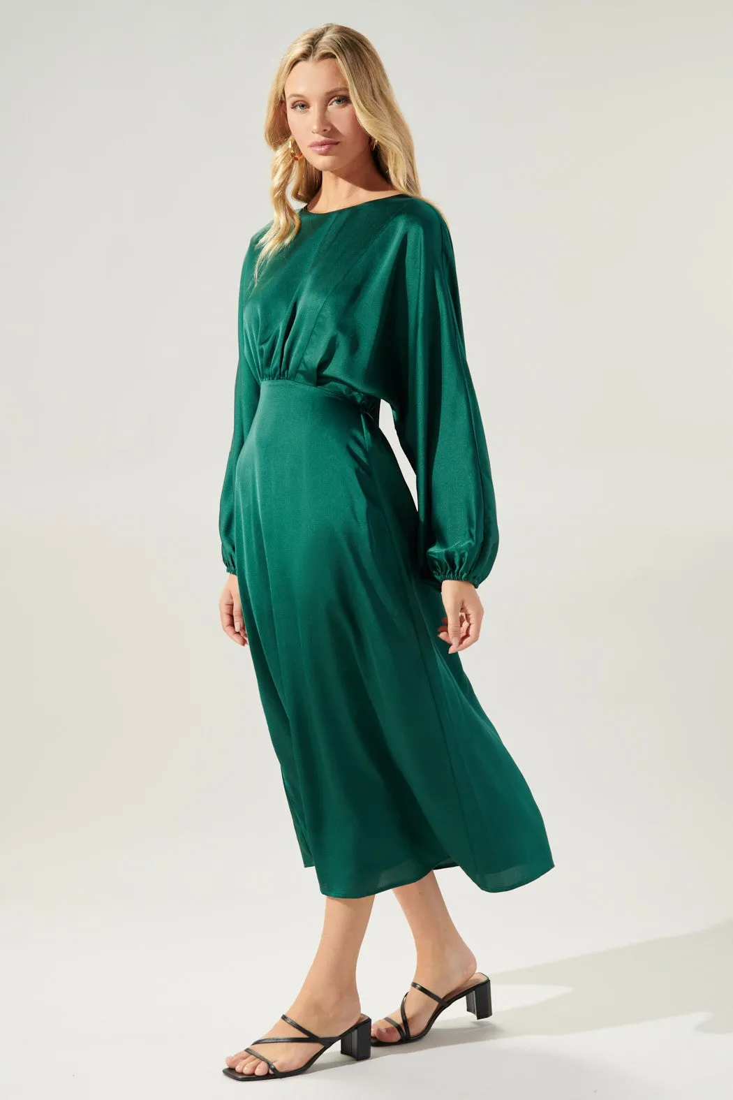 Chateau Satin Dolman Sleeve Midi Dress