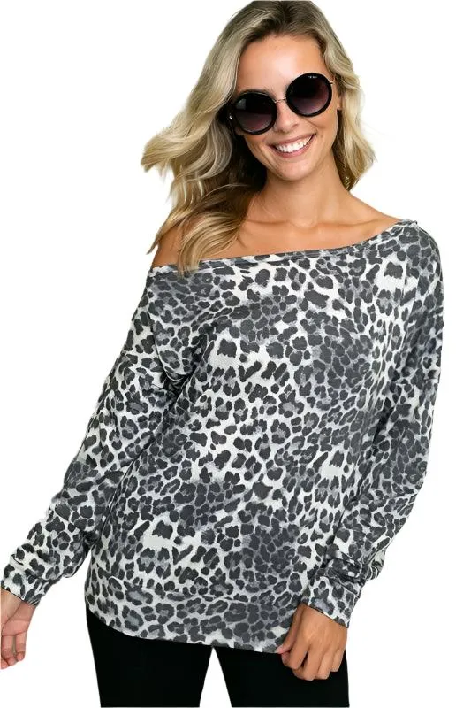 Cheetah One Shoulder Top In Brown Or Grey