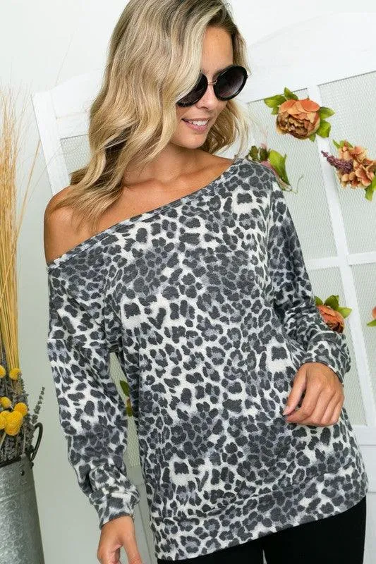 Cheetah One Shoulder Top In Brown Or Grey