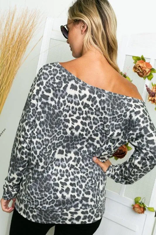 Cheetah One Shoulder Top In Brown Or Grey