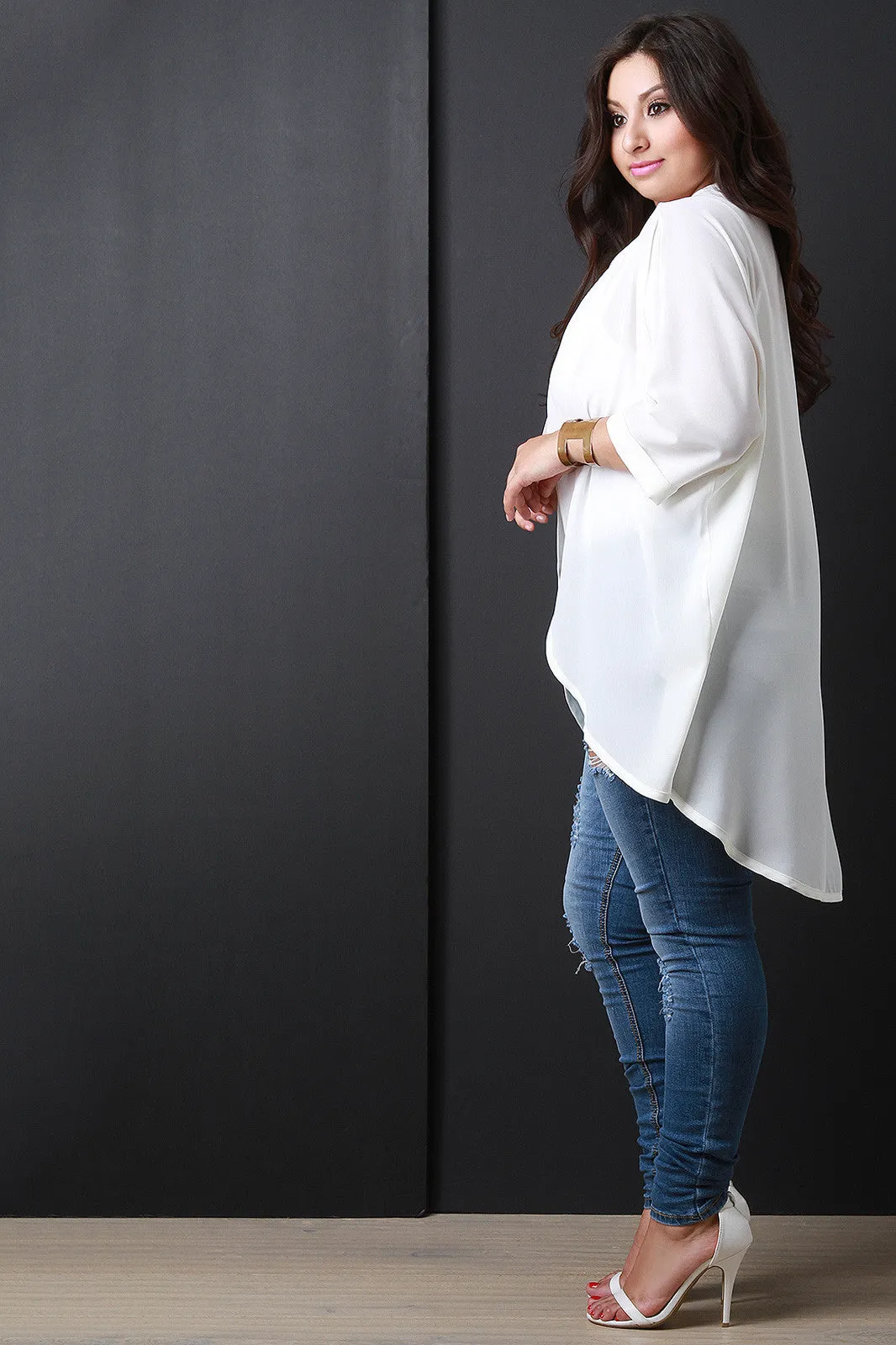 Chiffon High Low Open Front Cardigan