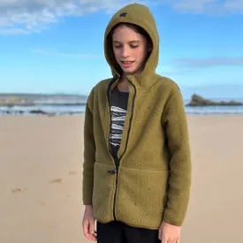 Child's Jacket - 100% Organic Wool Fleece - Olive Gold (2-10y)