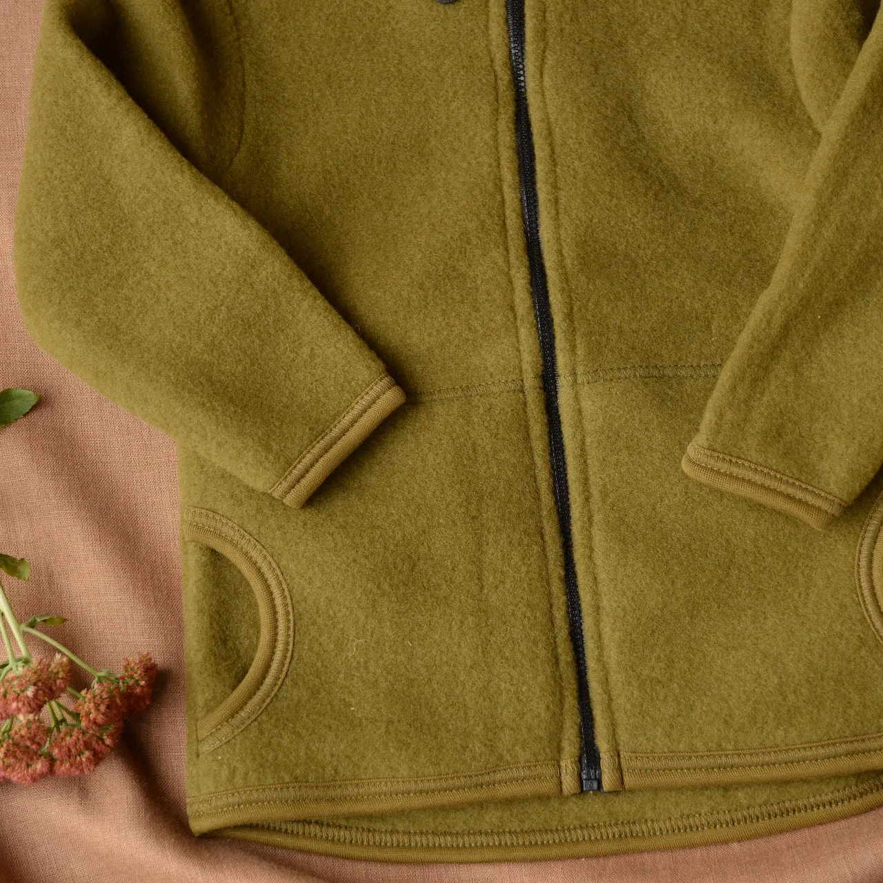 Child's Jacket - 100% Organic Wool Fleece - Olive Gold (2-10y)