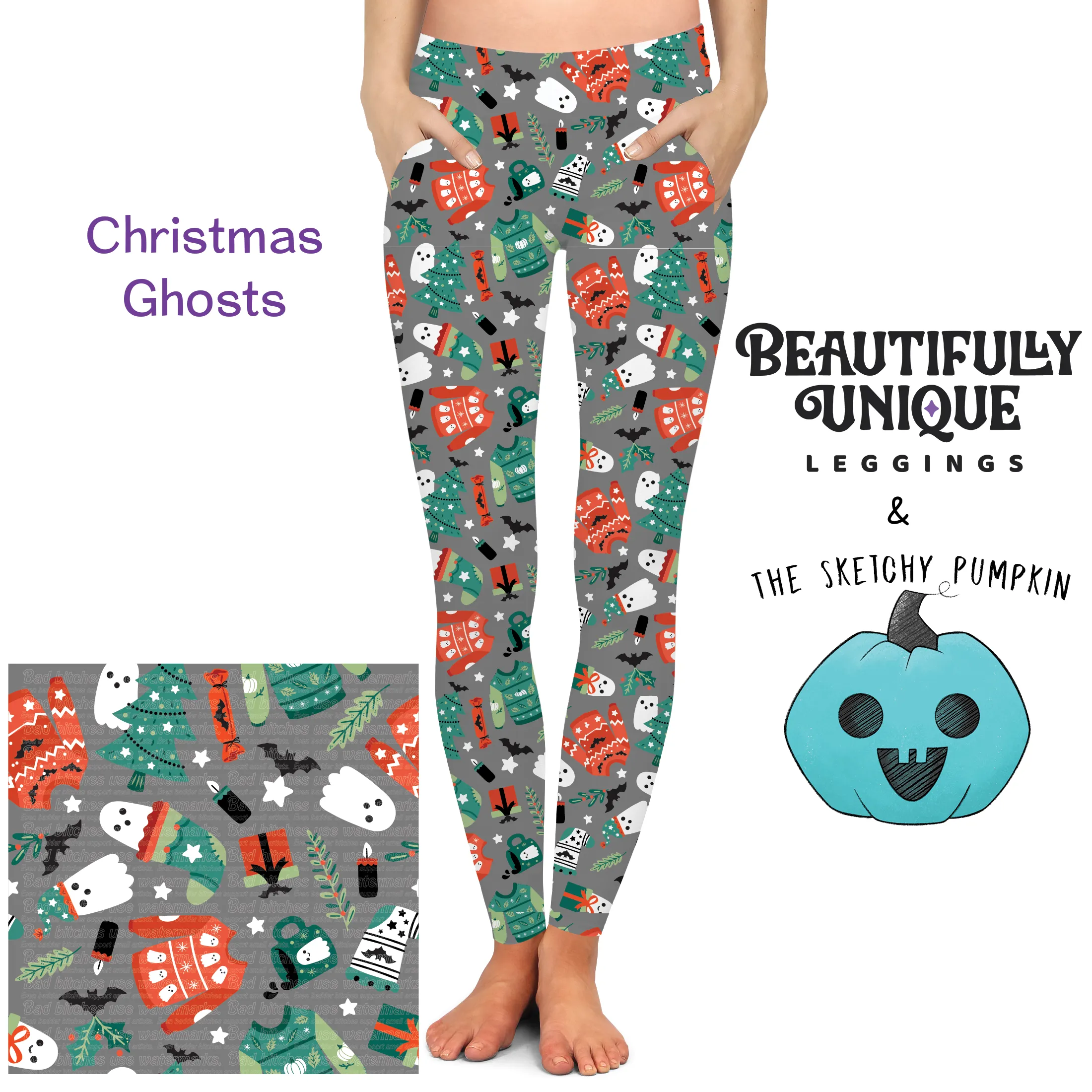 Christmas Ghosts - The Sketchy Pumpkin (Exclusive) - Pocket Leggings