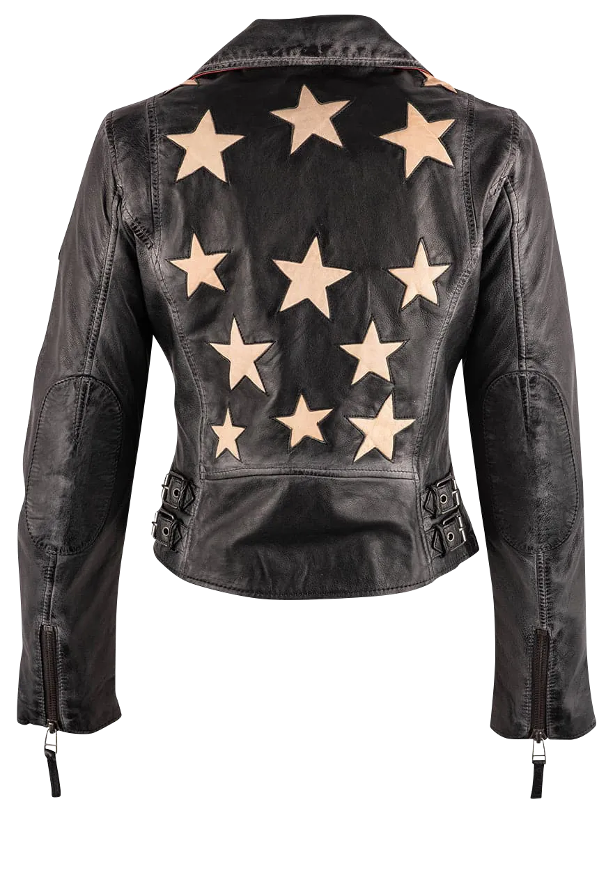 Christy Lamb Leather Moto Stars Jacket